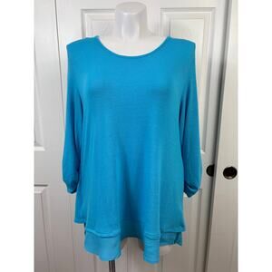 Grace Elements Women's Tunic Top XXL Aqua Blue Ruched Long Sleeve Layered
